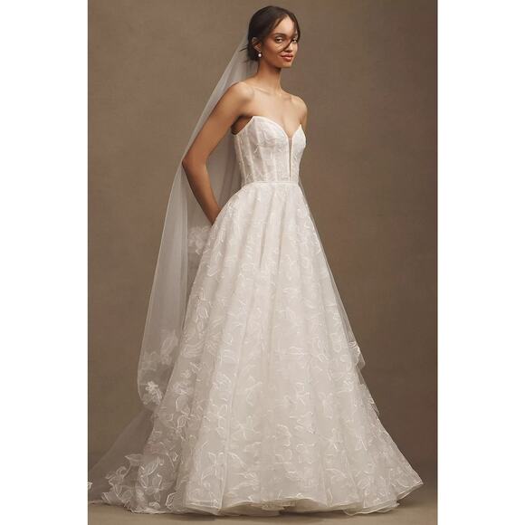 Jenny by Jenny Yoo Emerson Embroidered Tulle Off-The-Shoulder Wedding Gown 0 NWT - Picture 3 of 15